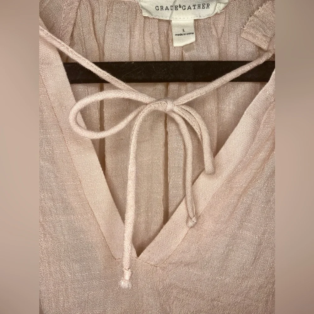 Grade and Gather Tea Rose Pink Gauze Blouse. Size L - Picture 3 of 8